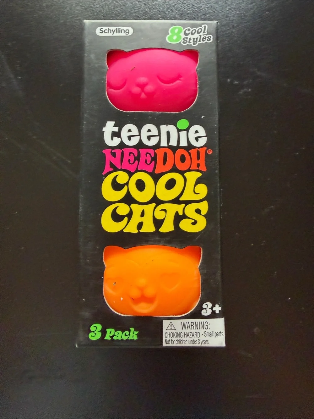 Nee Doh Schylling Teenie Cool Cats 3-pack Pink Orange Teal Squishy Sensory Toy